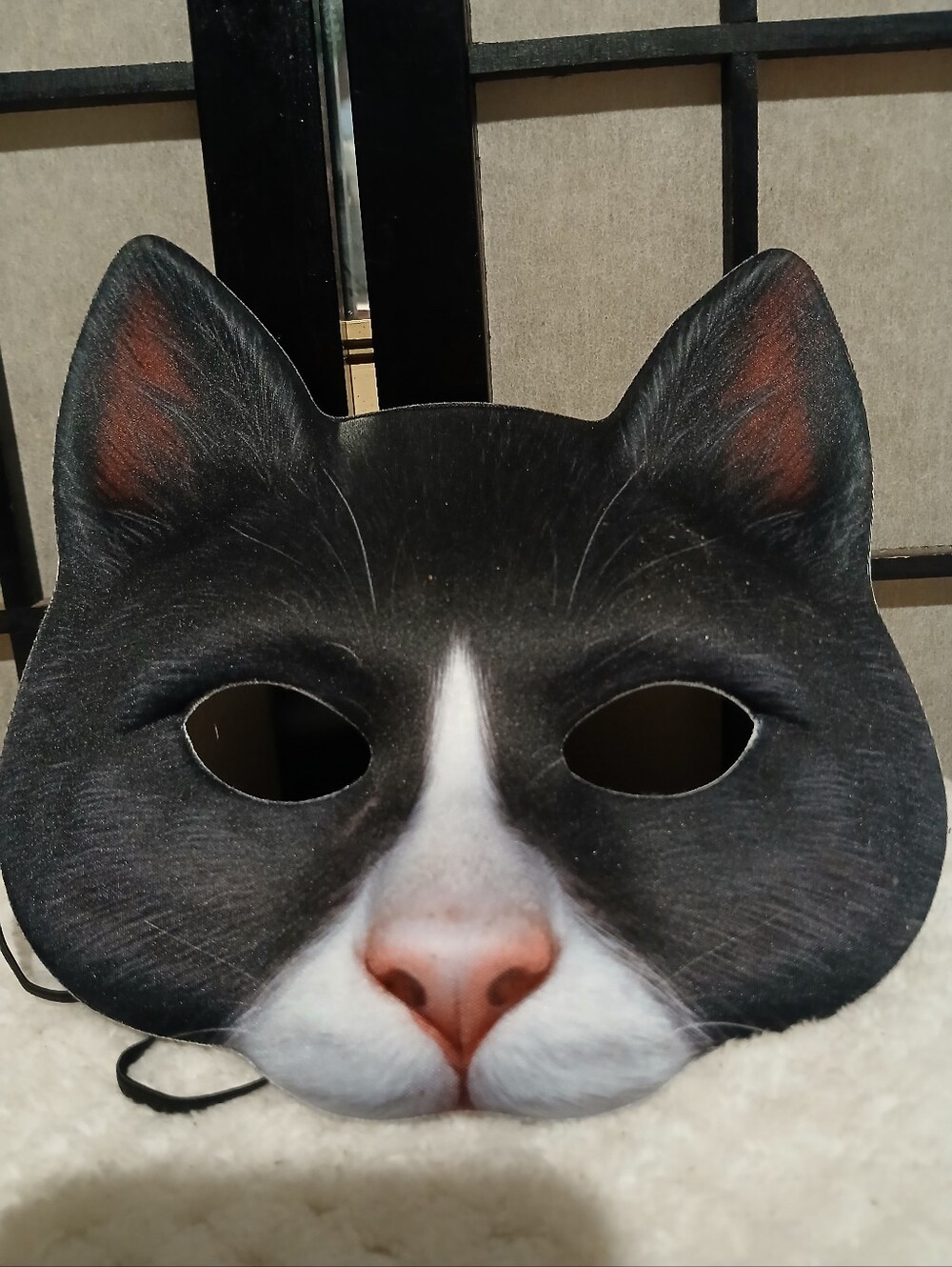 Cat Face Costume Mask - Black & White Faux-Fur Look